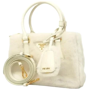 プラダ サフィアーノ ガレリア シアリング ハンドバッグ レザー シープファー