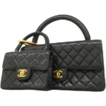 シャネル マトラッセ 親子バッグ ハンドバッグ ラムスキン ブラック