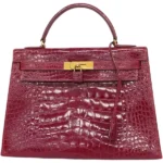 エルメス ケリー32 ハンドバッグ アリゲーター ○J刻印 ゴールド金具