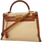 エルメス ケリー32 ハンドバッグ ホースヘアー レザー □H刻印 ゴールド金具