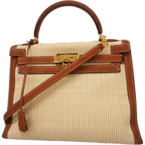 エルメス ケリー32 ハンドバッグ ホースヘアー レザー □H刻印 ゴールド金具