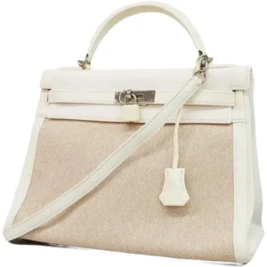 エルメス ケリー32 ハンドバッグ レザー キャンバス □I刻印 シルバー金具