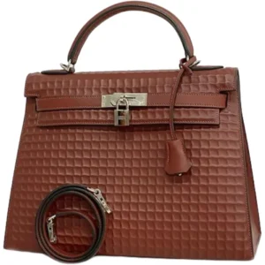 エルメス ケリー32ワッフル ハンドバッグ レザー □G刻印 シルバー金具