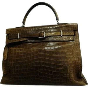 エルメス ケリーフラット35 ハンドバッグ クロコダイル □L刻印 シルバー金具