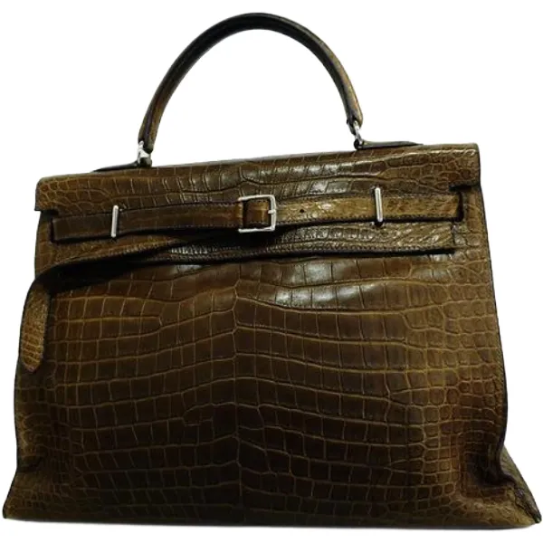 エルメス ケリーフラット35 ハンドバッグ クロコダイル □L刻印 シルバー金具