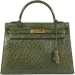 エルメス ケリー32 ハンドバッグ オーストリッチ ○S刻印 ゴールド金具