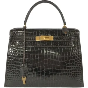 エルメス ケリー28 ハンドバッグ クロコダイルポロサス R刻印 ゴールド金具