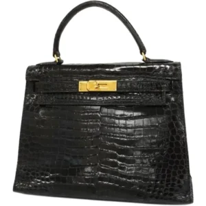 エルメス ケリー28 ハンドバッグ クロコダイル 〇T刻印 ゴールド金具