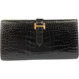 エルメス ベアンスフレヴァルソ 財布 アリゲーター D刻印 ゴールド金具