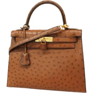 エルメス ケリー28 ハンドバッグ オーストリッチ □D刻印 ゴールド金具