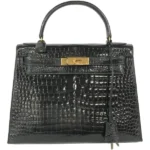 エルメス ケリー32 ハンドバッグ クロコダイル ○F刻印 ゴールド金具