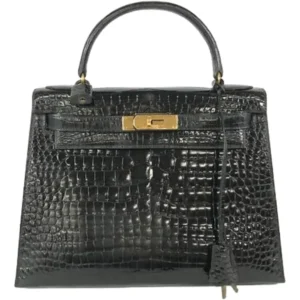 エルメス ケリー32 ハンドバッグ クロコダイル ○F刻印 ゴールド金具