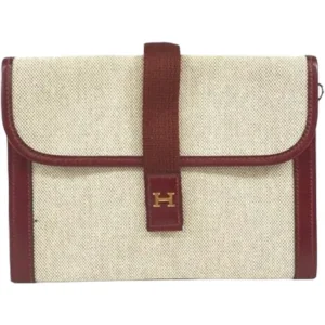 エルメス ジジェPM クラッチバッグ キャンバス レザー ○O刻印 ゴールド金具