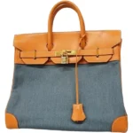 エルメス オータクロア32 ハンドバッグ レザー デニム ○Z刻印 ゴールド金具