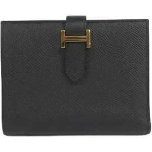 エルメス ベアンコンパクト 財布 レザー W刻印 ゴールド金具