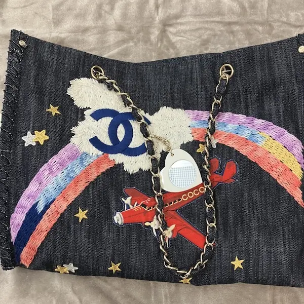 シャネル　夜間飛行　デニム　チェーントートバッグ