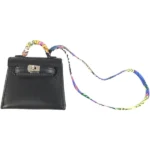 エルメス マイクロケリーツイリー チャーム レザー シルク シルバー金具