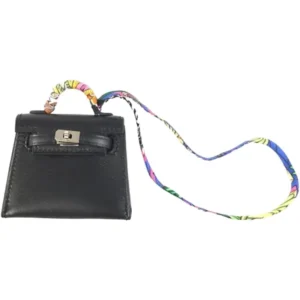 エルメス マイクロケリーツイリー チャーム レザー シルク シルバー金具