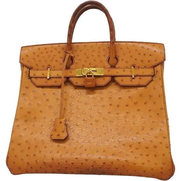 エルメス オータクロア32 ハンドバッグ オーストリッチ □E刻印 ゴールド金具