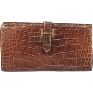 エルメス ベアン 財布 クロコダイル □F刻印 ゴールド金具