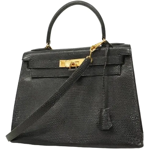 エルメス ケリー28 ハンドバッグ リザード ○S刻印 ゴールド金具