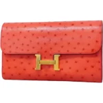 エルメス コンスタンスロングウォレット 財布 オーストリッチ D刻印 ゴールド金具