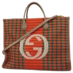 グッチ インターロッキングG トートバッグ ツイード レザー