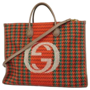 グッチ インターロッキングG トートバッグ ツイード レザー