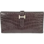 エルメス ベアン2PLIS 財布 クロコダイル □I刻印 シルバー金具