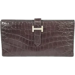 エルメス ベアン2PLIS 財布 クロコダイル □I刻印 シルバー金具