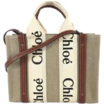 クロエ ウッディスモール ハンドバッグ リネン レザー