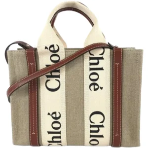 クロエ ウッディスモール ハンドバッグ リネン レザー