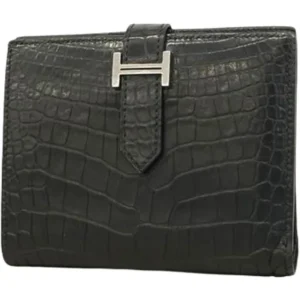 エルメス ベアンコンパクト 財布 アリゲーター Y刻印 シルバー金具