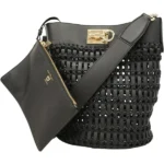 サルヴァトーレ・フェラガモ ガンチーニ ショルダーバッグ ラフィア レザー