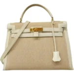 エルメス ケリー32 ハンドバッグ レザー キャンバス ○X刻印 ゴールド金具