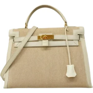 エルメス ケリー32 ハンドバッグ レザー キャンバス ○X刻印 ゴールド金具