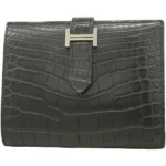 エルメス ベアンコンパクト 財布 アリゲーターマット U刻印 シルバー金具