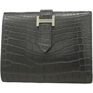 エルメス ベアンコンパクト 財布 アリゲーターマット U刻印 シルバー金具