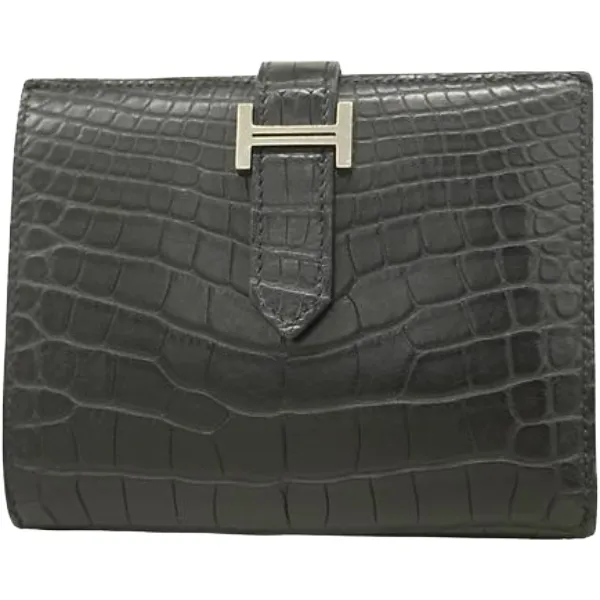 エルメス ベアンコンパクト 財布 アリゲーターマット U刻印 シルバー金具
