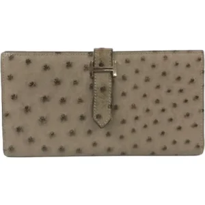 エルメス ベアンスフレ 財布 オーストリッチ □J刻印 シルバー金具