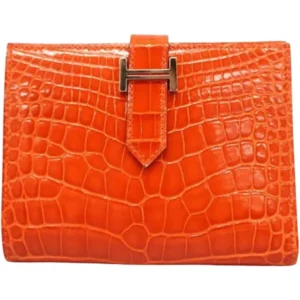 エルメス ベアンコンパクト 財布 アリゲーター W刻印 シルバー金具