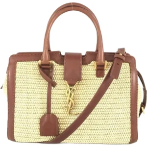 サンローラン カサンドラ ベイビーカバス ハンドバッグ ラフィア レザー