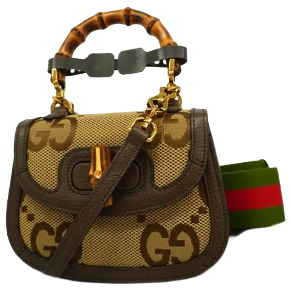 グッチ ジャンボGG バンブー ハンドバッグ キャンバス レザー