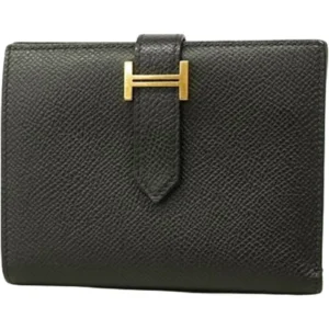 エルメス ベアンコンパクト 財布 レザー Z刻印 ゴールド金具