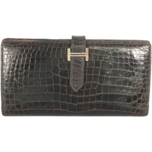 エルメス ベアンスフレ 財布 クロコダイル □K刻印 シルバー金具