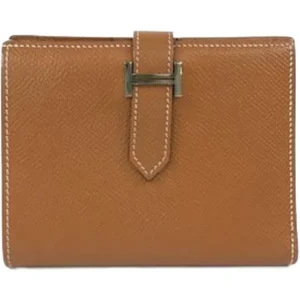 エルメス ベアンコンパクト 財布 レザー B刻印 シルバー金具