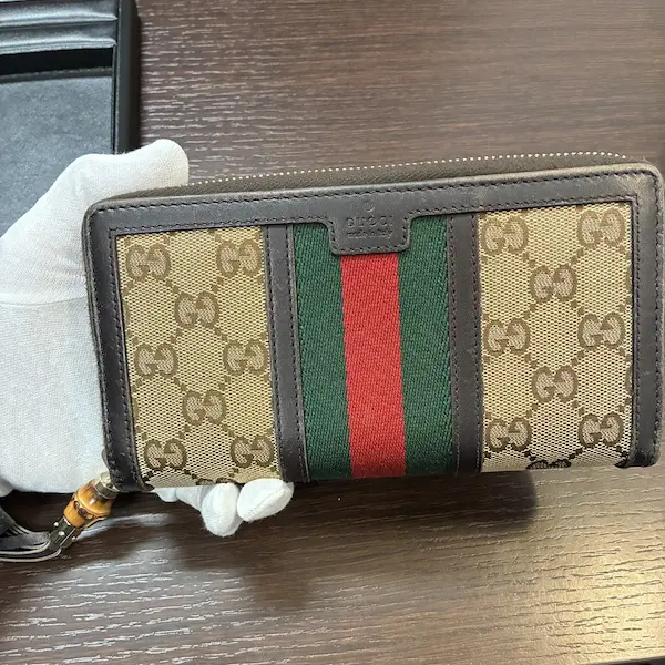 グッチ　GGキャンバス　シェリーライン　長財布