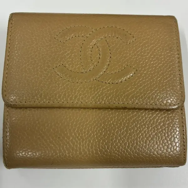 シャネル　ココマーク　キャビアスキン　ダブルホック　3つ折り財布