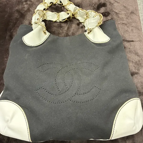 シャネル　デカココ　キャンバス　チェーン　トートバッグ