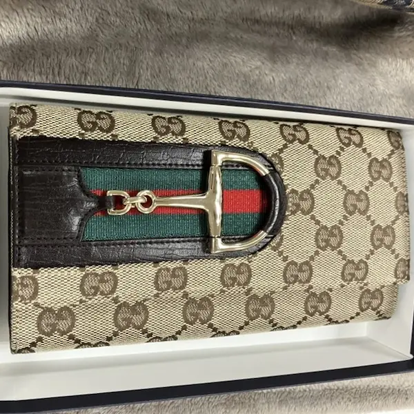 グッチ　GGキャンバス　シェリーライン　ホースビット　長財布